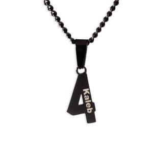 Custom Engraved Black Number Necklace - Jersey Number Pendant for Athletes - Personalized Sports Jewelry (73)