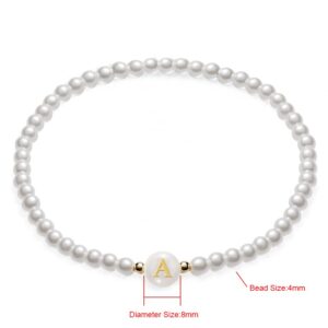 Gold Pearl Bracelets for Women Trendy Dainty Initial Bracelet,Strand Beaded 14k Gold Plated Bracelets for Women,Fashion Charm Womens Bracelets Jewelry Gifts