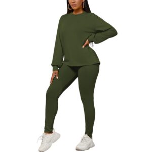 PINSV Womens 2 Piece Outfits Long Sleeve Sweatsuits Outfits Jogging Suits Sweat Loungewear Sets XL Dark Green