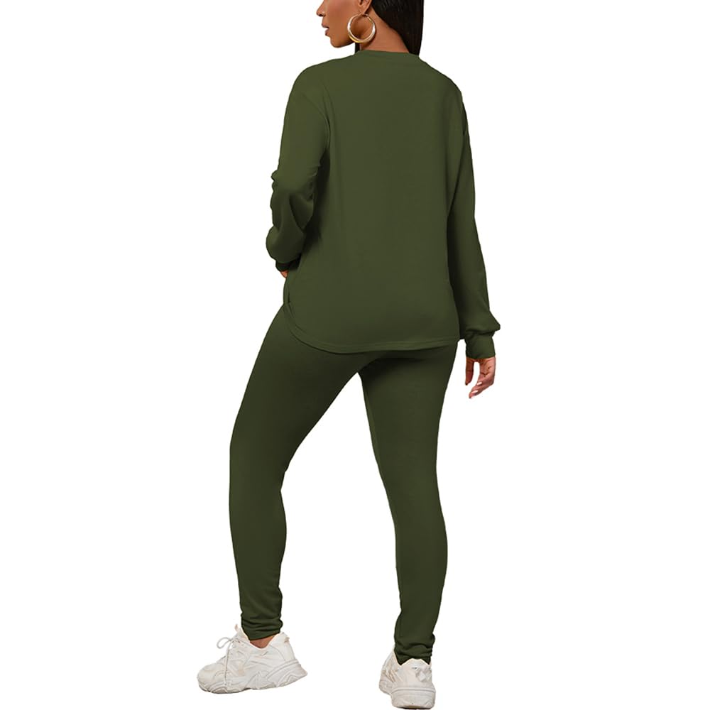 PINSV Womens 2 Piece Outfits Long Sleeve Sweatsuits Outfits Jogging Suits Sweat Loungewear Sets XL Dark Green