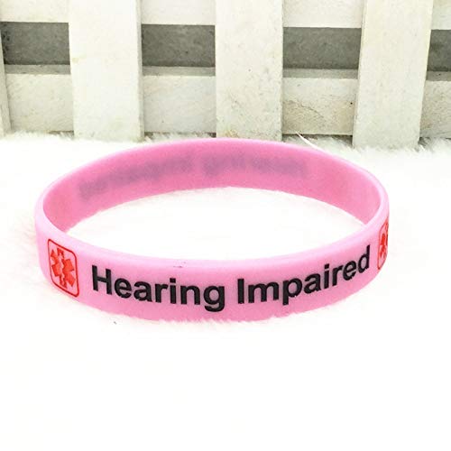 Caiyao Hearing Impaired Medical Alert ID Bracelets Blood THINNER Diabetic Type 1/2 Rubber Medical Awareness Emergency Warning Wristbands Bracelet-Hearing Impaired