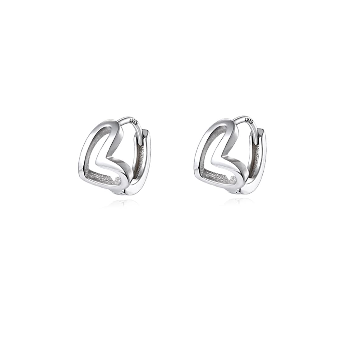 Reffeer Solid 925 Sterling Silver Love Heart Huggie Earrings Hoops for Women Teen Girls Heart Hoop Earrings Huggie (A-Silver)