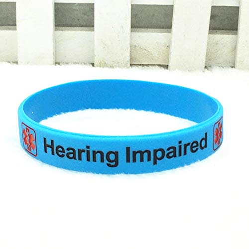 Caiyao Hearing Impaired Medical Alert ID Bracelets Blood THINNER Diabetic Type 1/2 Rubber Medical Awareness Emergency Warning Wristbands Bracelet-Hearing Impaired