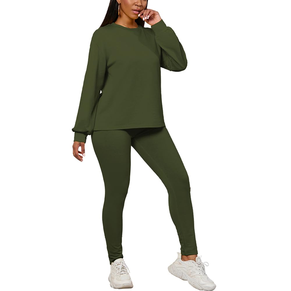 PINSV Womens 2 Piece Outfits Long Sleeve Sweatsuits Outfits Jogging Suits Sweat Loungewear Sets XL Dark Green