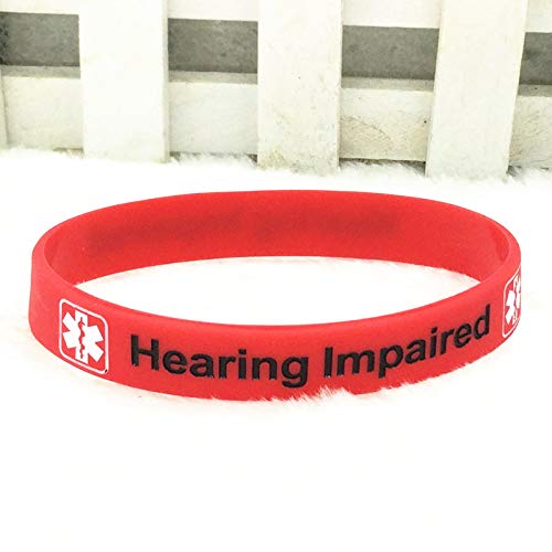 Caiyao Hearing Impaired Medical Alert ID Bracelets Blood THINNER Diabetic Type 1/2 Rubber Medical Awareness Emergency Warning Wristbands Bracelet-Hearing Impaired