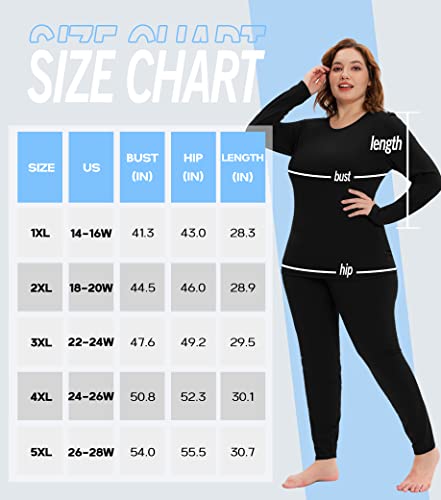 COOTRY Plus Size Thermal Underwear for Women Long Johns Fleece Lined Base Layer Top and Bottom Sets Set - Black 3XL