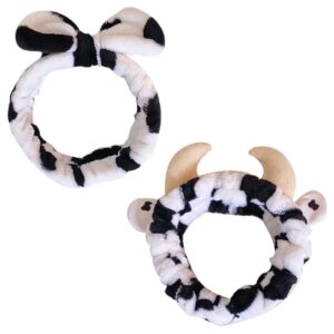 melyde plush headbands cow shaped spa hair bands soft bath makeup washing face head wraps for kids girls women winter keep warm