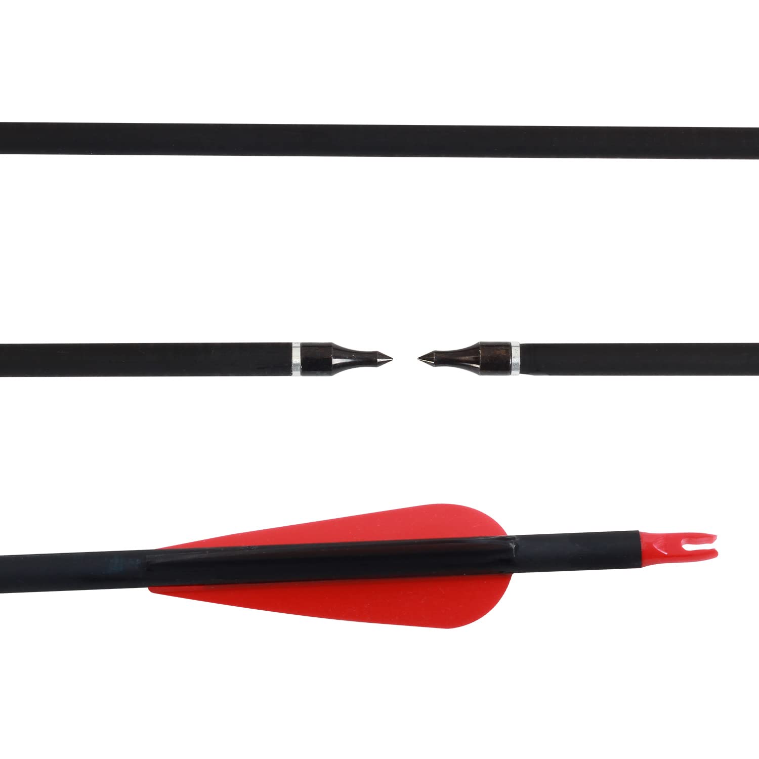 FENJANER Archery 30inch Carbon Arrow Spine 500 Practice Hunting Arrows with Removable Tips for Compound Bow and Recurve Bow (Pack of 12) (Red)