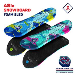 Artikfun Premium Foam Snowboard Sled 2-Pack | Tow Rope and Handle | Sized for Youth and Adults | Contoured Foot Deck Design | 48in-122cm Design Length |