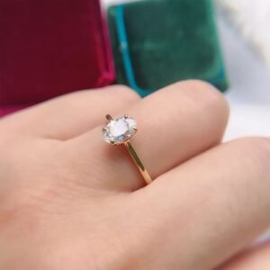 WSX 10K Yellow Gold Oval Engagement Rings with 1ct Moissanite for Women Solitaire Unique Wedding Promise Rings Size 8