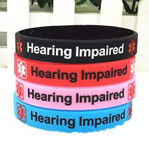 Caiyao Hearing Impaired Medical Alert ID Bracelets Blood THINNER Diabetic Type 1/2 Rubber Medical Awareness Emergency Warning Wristbands Bracelet-Hearing Impaired