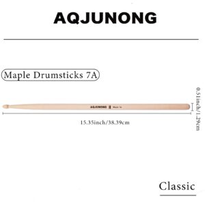 AQJUNONG Drum Sticks，7A Drumsticks, 12 Pairs Classic Maple Wood Tip Drum Sticks for Kids and Adults, Professional Musical Instrument Percussion Accessories