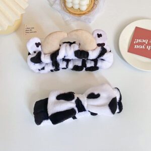 melyde Plush Headbands Cow Shaped Spa Hair bands Soft Bath Makeup Washing Face Head Wraps for Kids Girls Women Winter Keep Warm