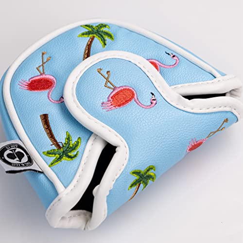 Pins & Aces LE Tropical Lawn Flamingo Head Cover - Premium, Hand-Made Leather Woods Headcover - Funny, Tour Quality Golf Club Cover - Style and Customize Your Golf Bag (Mallet)