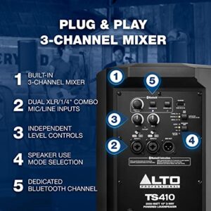 Alto Professional TS410 - 2000W 10" Powered PA Speaker with 3 Channel Mixer, Bluetooth Streaming, Wireless Loudspeaker linking, DSP and Alto App