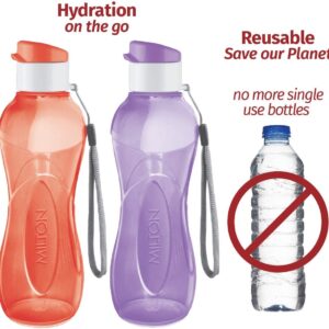 MILTON Water Bottle Kids Reusable Leakproof 12 Oz Plastic Wide Mouth Large Big Drink Bottle BPA & Leak Free with Handle Strap Carrier for Cycling Camping Hiking Gym Yoga (108 pack, 18 of each color)