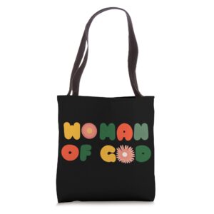 woman of god sunflower christian tote bag