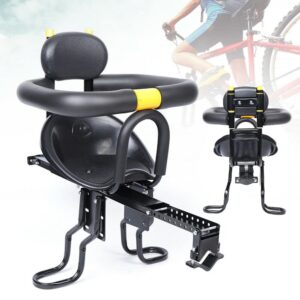 child seat, front mounted bicycle seats for children with handrail/foot pedal, kids front bike seat foldable portable bike carrier for electric car, mountain bike, bicycle, adult folding bike