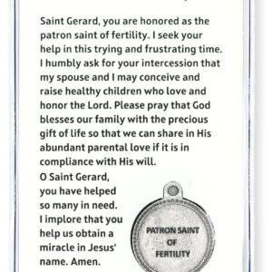 Laminated St Gerard Pregnancy Prayer Card - Catholic Holy Card for Patron Saint of Fertility and Motherhood, Includes St Gerard Medal for Pregnancy, Wallet Size Prayer Card