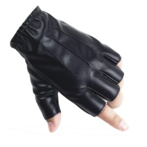 long keeper fingerless leather gloves women men cycling driving motorcycle sport half finger elastic cuff black gloves (black, xl)