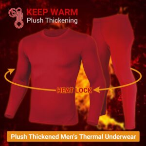 PISIQI Thermal Underwear Men Ultra-Soft Long Johns Set with Fleece Lined Base Layer Winter Skiing Warm Top & Bottom Red