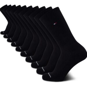 Tommy Hilfiger Men's Athletic Socks - Cushioned Crew Socks (10 Pack), Size 7-12, Pure Black