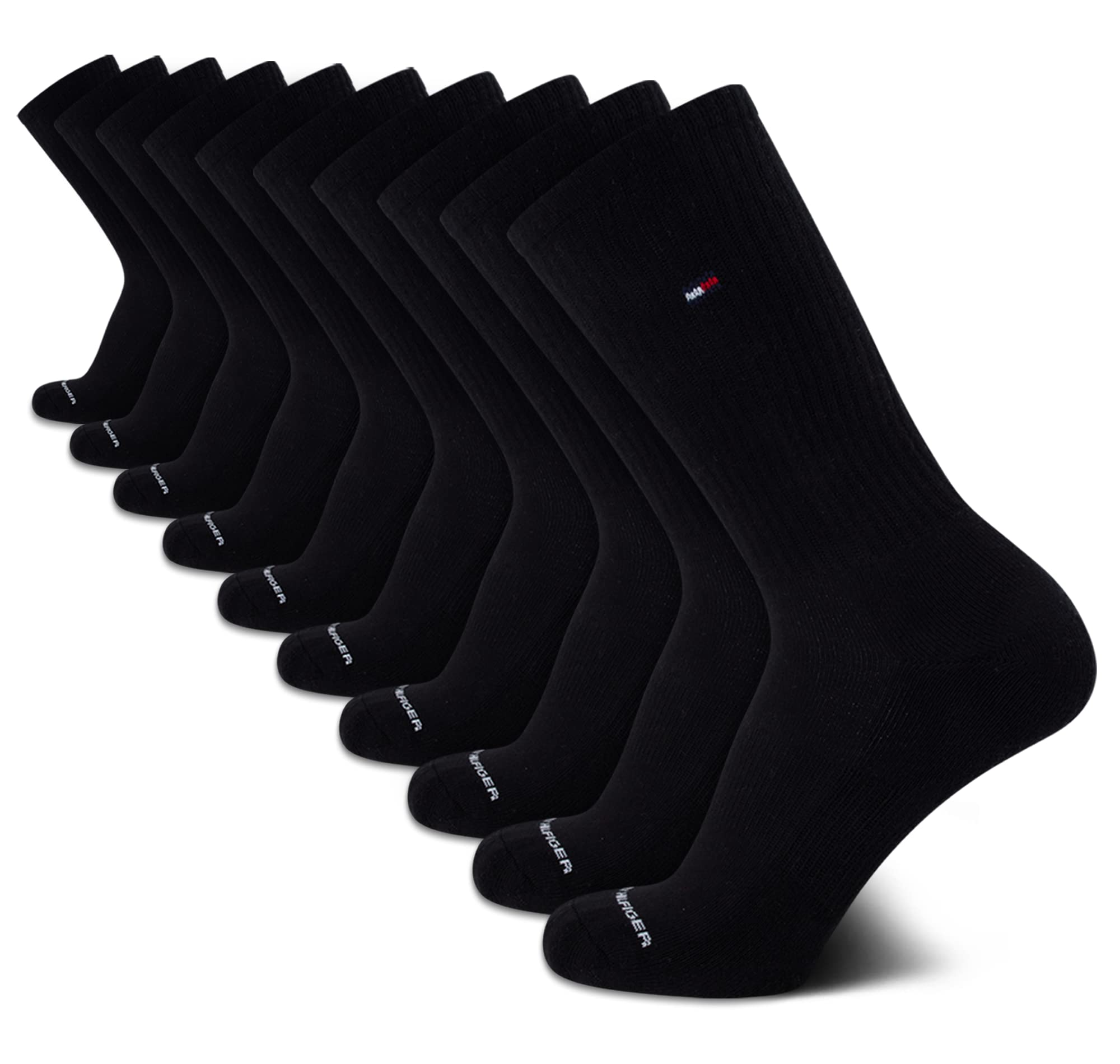 Tommy Hilfiger Men's Athletic Socks - Cushioned Crew Socks (10 Pack), Size 7-12, Pure Black