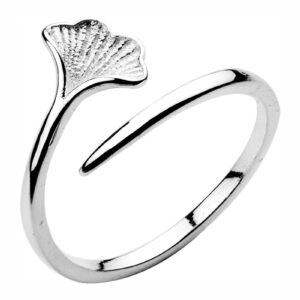 925 Sterling Silver Ginkgo Leaf Open Ring, Women'S Adjustable Ring Silver