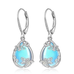 dragonfly moonstone earrings for women filigree earrings teardrop lever back s925 sterling silver moonstone jewelry