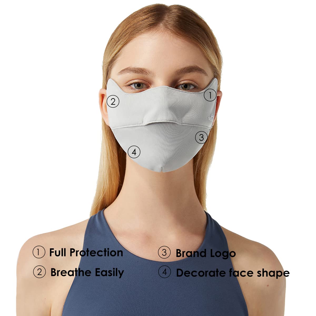 Breathable UV Face Covering UPF 50+ Women Summer Mask Eye Protection Washable Reusable Sunscreen Sports Face Cover SLN3M072 Grey