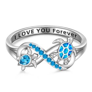 sea turtle ring blue opal 925 turtle rings for women sterling silver infinity cute ocean tortoise jewelry i love you forever bff mother day christmas gifts size 6