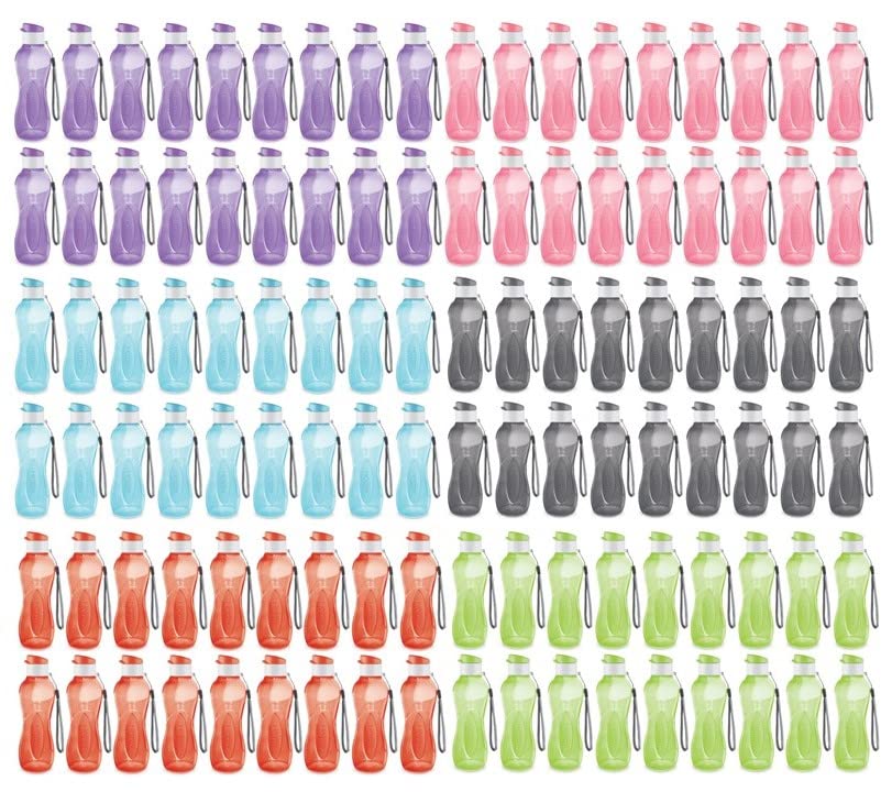 MILTON Water Bottle Kids Reusable Leakproof 12 Oz Plastic Wide Mouth Large Big Drink Bottle BPA & Leak Free with Handle Strap Carrier for Cycling Camping Hiking Gym Yoga (108 pack, 18 of each color)