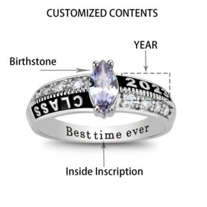 Ccjcinata Custom Class Rings for Women High School Cubic Zirconia Birthstone Rings Sterling Silver Women's Class Rings Graduation Rings Size 5-15 College Rings for Women