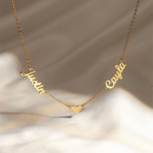 YOOSHINING Name Necklace Personalized 2 Name Necklace with Heart for Couple Double Necklace Custom Name Necklace for Women Mother Sisters Gift for Birthday Wedding Anniversary Mother's Day Gift