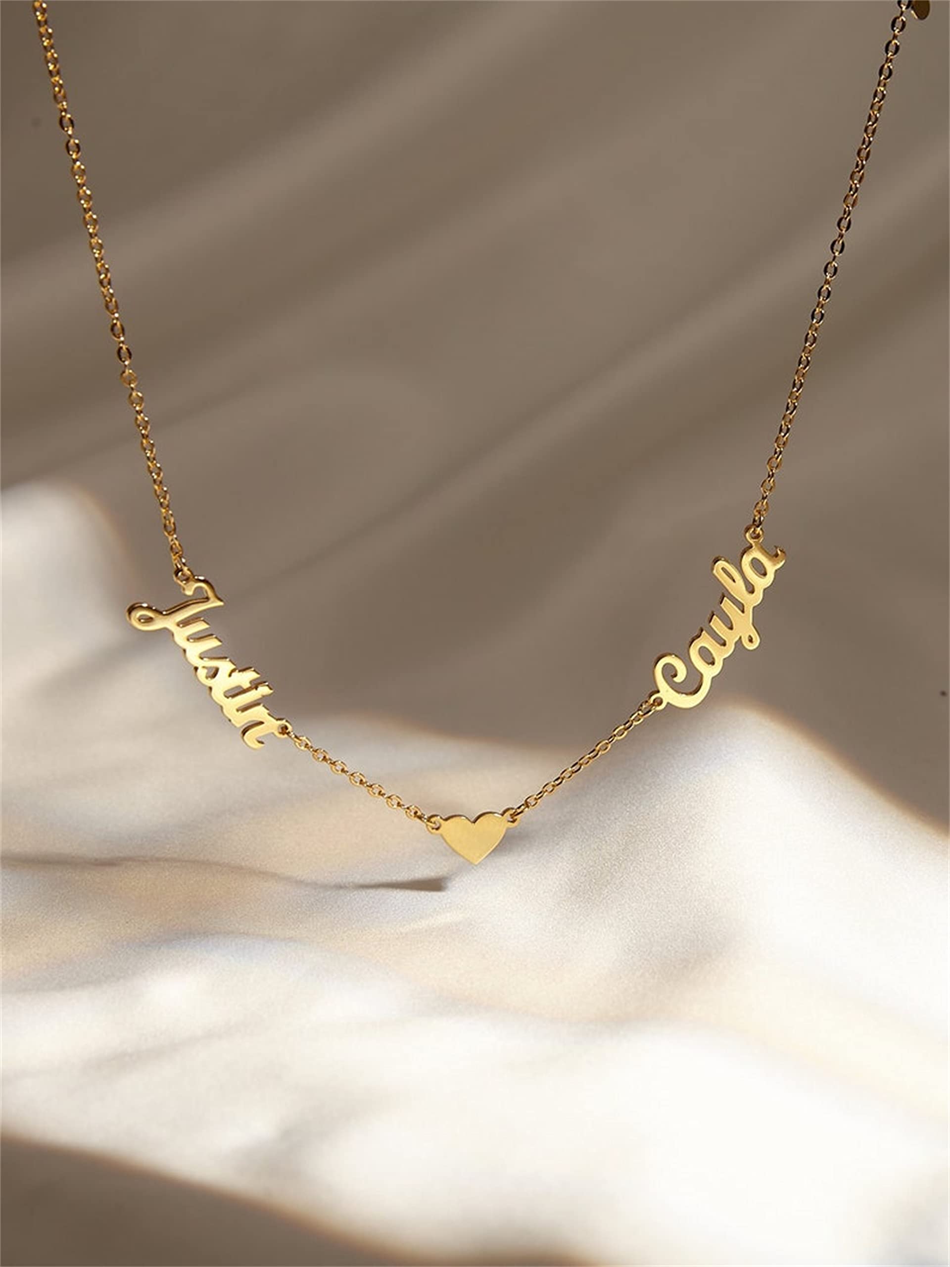 YOOSHINING Name Necklace Personalized 2 Name Necklace with Heart for Couple Double Necklace Custom Name Necklace for Women Mother Sisters Gift for Birthday Wedding Anniversary Mother's Day Gift