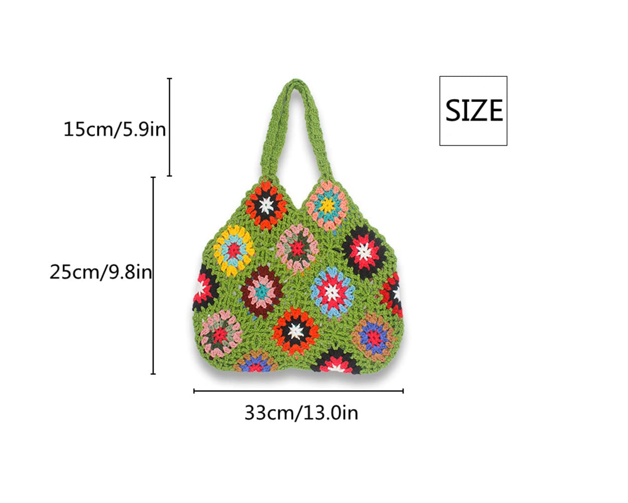 Straw Bag for Women Shoulder Bag Travel Beach Fishing Net Woven Handmade Straw Bag Crochet Tote Bag Shopping (Flower-Black)