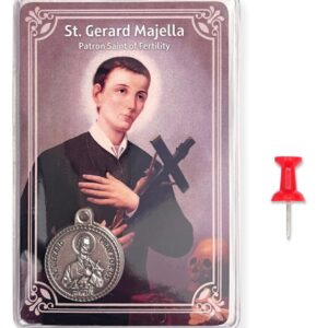 Laminated St Gerard Pregnancy Prayer Card - Catholic Holy Card for Patron Saint of Fertility and Motherhood, Includes St Gerard Medal for Pregnancy, Wallet Size Prayer Card