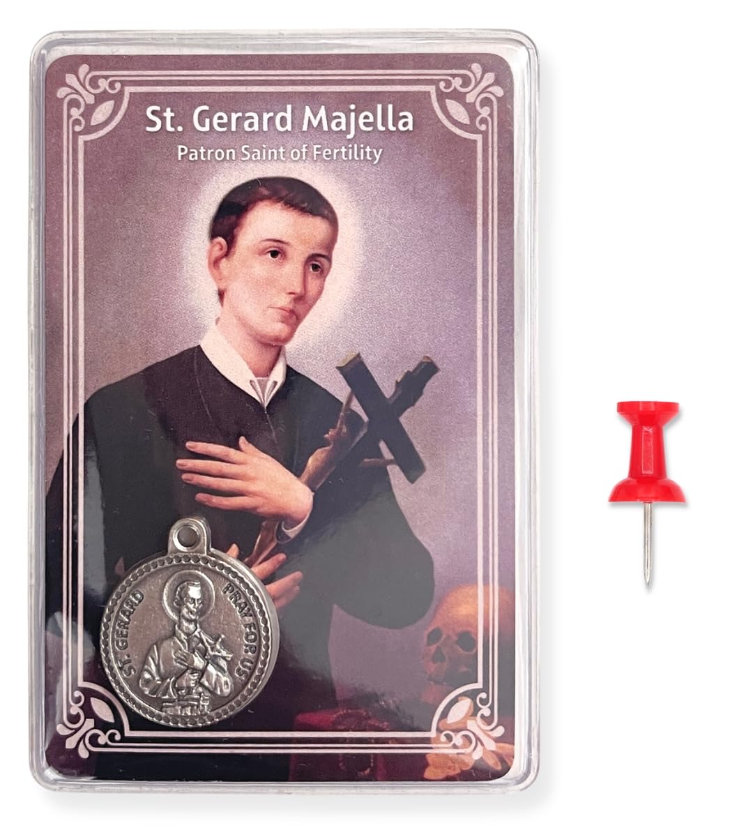 Laminated St Gerard Pregnancy Prayer Card - Catholic Holy Card for Patron Saint of Fertility and Motherhood, Includes St Gerard Medal for Pregnancy, Wallet Size Prayer Card