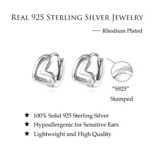 Reffeer Solid 925 Sterling Silver Love Heart Huggie Earrings Hoops for Women Teen Girls Heart Hoop Earrings Huggie (A-Silver)