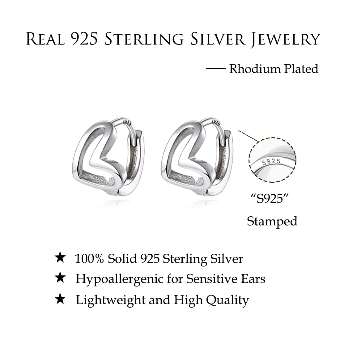 Reffeer Solid 925 Sterling Silver Love Heart Huggie Earrings Hoops for Women Teen Girls Heart Hoop Earrings Huggie (A-Silver)