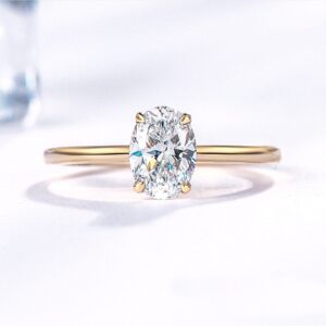 WSX 10K Yellow Gold Oval Engagement Rings with 1ct Moissanite for Women Solitaire Unique Wedding Promise Rings Size 8