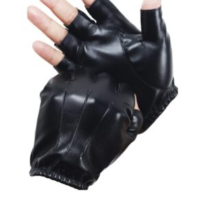 Long Keeper Fingerless Leather Gloves Women Men Cycling Driving Motorcycle Sport Half Finger Elastic Cuff Black Gloves (Black, XL)