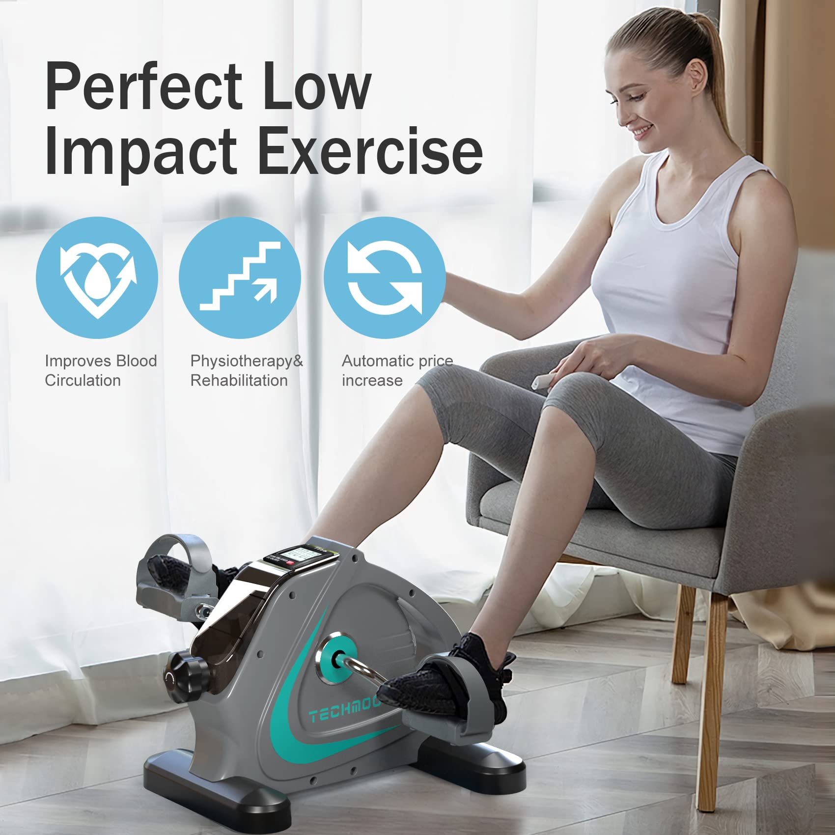 TECHMOO Under Desk Bike Pedal Exerciser Portable Mini Home Exercise Bike with 5LBS Flywheel Sitting Peddler Exerciser for Seniors Legs and Arms Trainer Physical Therapy Equipment Exercise Bicycle