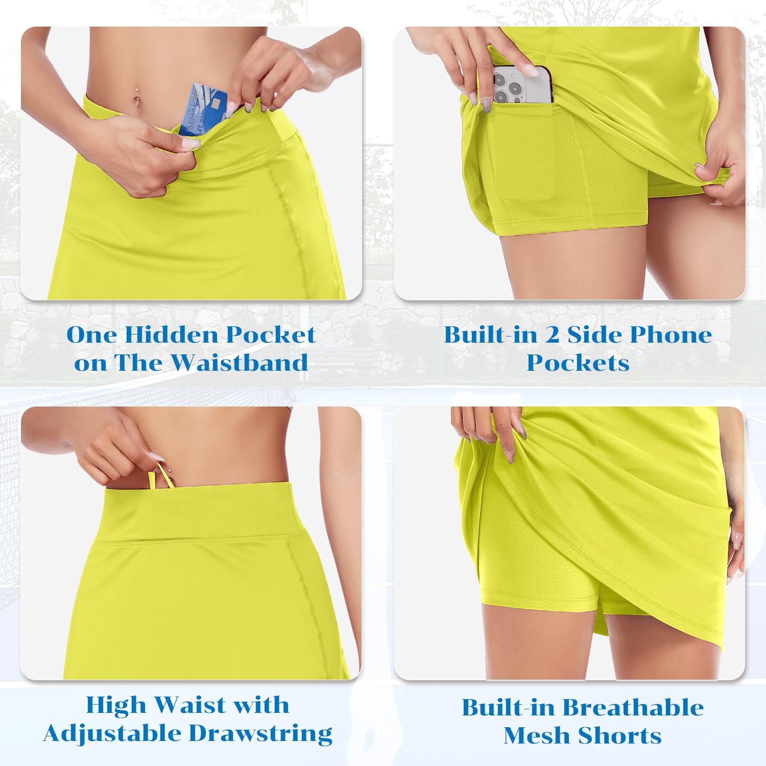 Ganado Tennis Skirts for Women with Shorts Golf Skirt Athletic Skorts High Waisted Running Skort Workout Casual Activewear(#2 Yellow,X-Small)