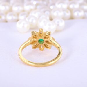 Emerald And Moissanite Floral Wedding Ring Yellow Gold Plated Nature Inspired Ring Women Flower Ring Delicate Jewelry Gift For Wife BY KANISHKA GEMS JEWELS