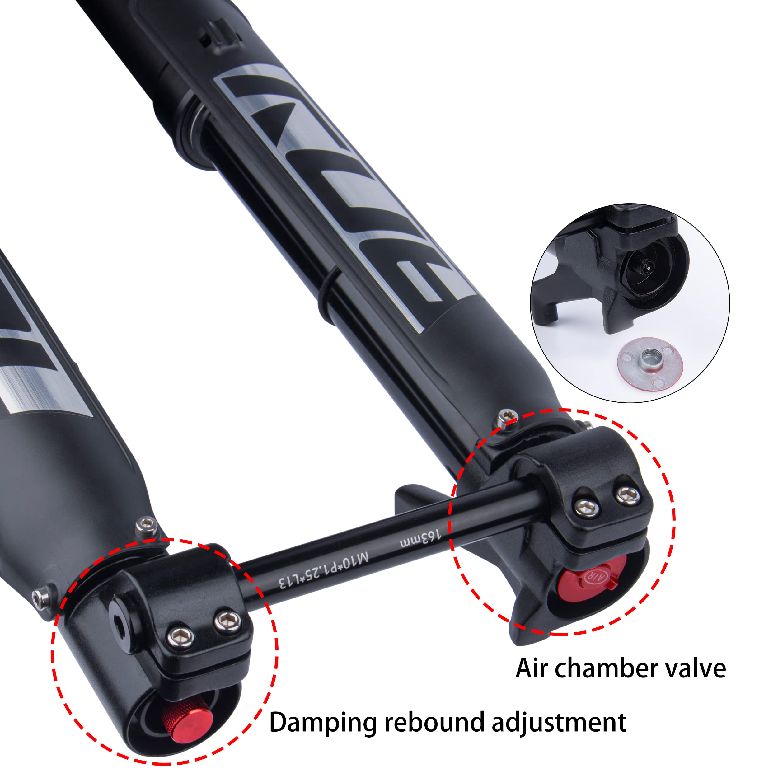 BOLANY Downhill Mountain Bike Air Suspension Front Fork Double Shoulder Inverted Aluminum Alloy Thru-Axle Boost Spacing 15 * 110mm Fork Fit for Disc Brake 26/27.5/29 Inch Tire (Tapered Steerer)