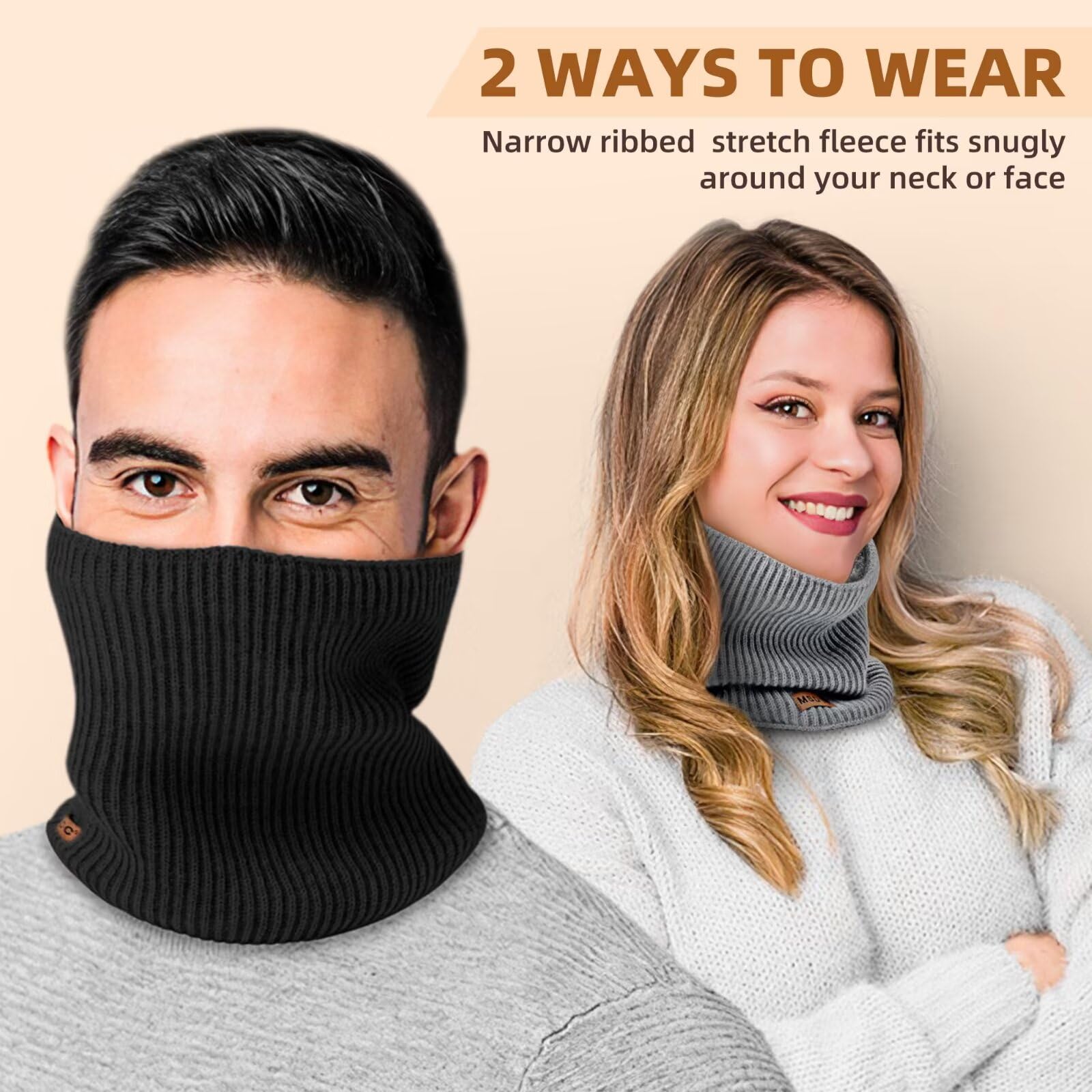 Winter Neck Gaiters for Men 3 Pack,Neck Warmer Men Women with Thermal Thick Warm Fleece Lined Cold Weather,Mens Scarf Winter Ski Face Mask Cover Windproof Scarves（Black,Navy，Grey）