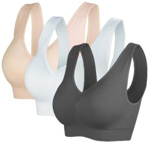 cabales women's 3-pack seamless wireless sports bra with removable pads