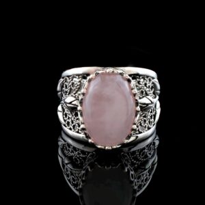 Filigranist 925 Sterling Silver Filigree Art Lace Embroidery Tulip Detailed Women Cocktail Ring with Rose Quartz Gemstone, Luxurious Gift Packed (Rose Quartz, 8)