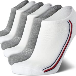 Tommy Hilfiger Men's Athletic Socks - Cushion No Show Ankle Socks (6 Pack), Size Shoe Size 7-12, White Multi